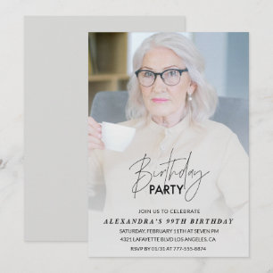 Elegant Grey Photo 99th birthday party Invitation