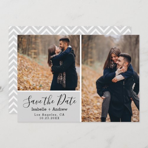 Elegant Grey Photo Collage Save the Date