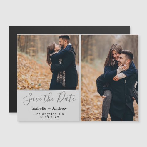 Elegant Grey Photo Collage Silver Save the Date Magnetic Invitation