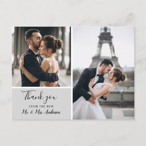 Elegant Grey Photo Collage  Thank You Postcard