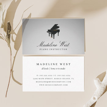 Elegant Grey Piano Instructor Music Teacher Business Card by RedwoodAndVine at Zazzle