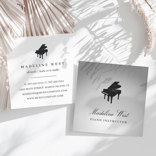 Elegant Grey Piano Instructor Music Teacher Square Business Card