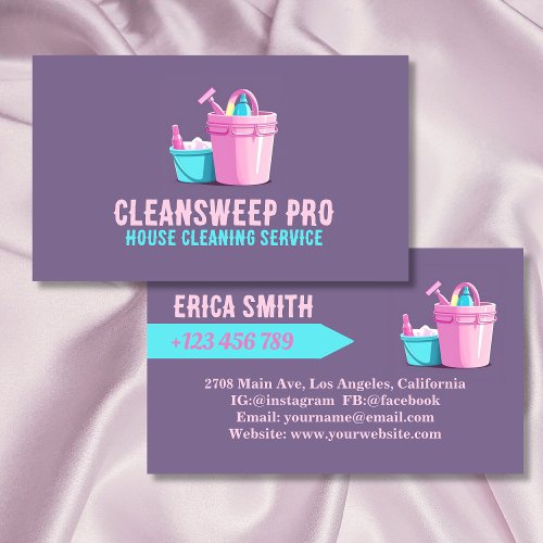 Elegant Grey Pink Maid Service Log House Cleaning Business Card