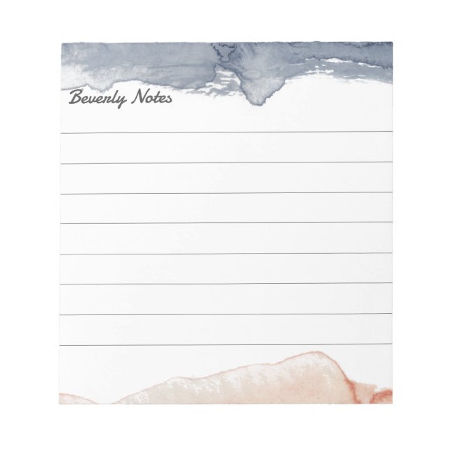 Elegant Grey & Pink Personalized Lined Water Color Notepad (Front)