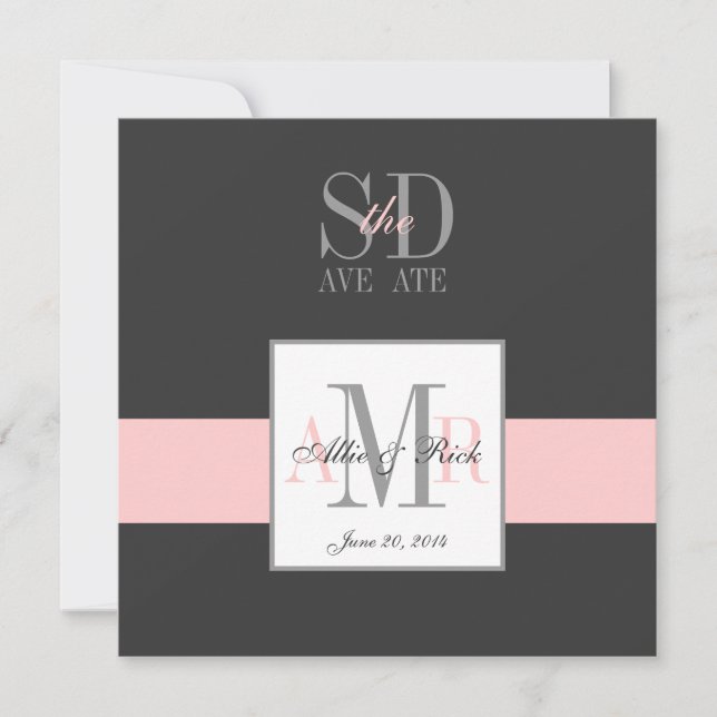 Elegant Grey Pink Save the Date Announcement (Front)