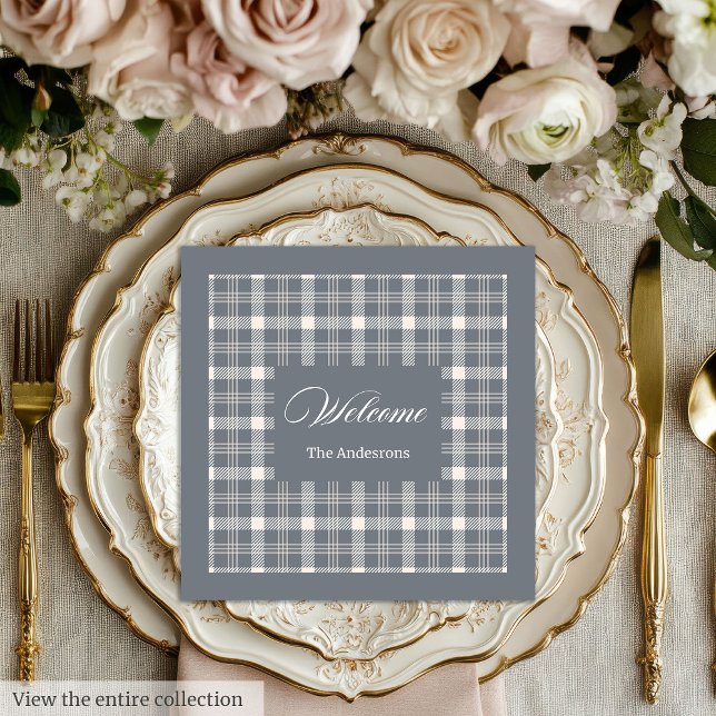 Elegant grey plaid tartan personalized napkins (Elegant grey plaid tartan personalized napkins)