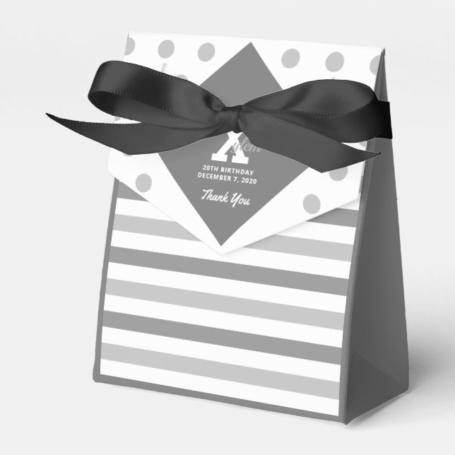 Elegant Grey Polka Dots Stripes Favor Box (Front Side)