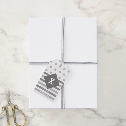 Elegant Grey Polka Dots Stripes Gift Tag