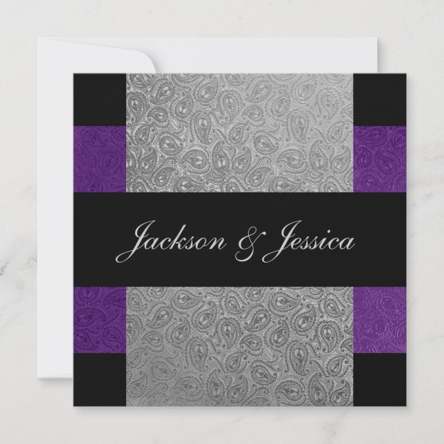 Elegant Grey Purple Paisley Engagement Party Invitation (Front)