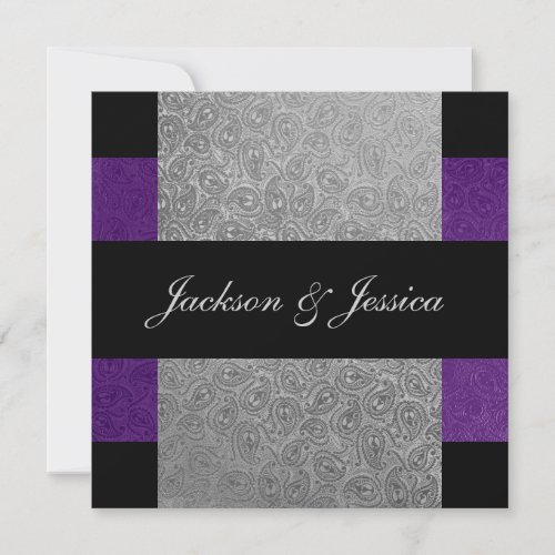 Elegant Grey Purple Paisley Engagement Party Personalized Announcement