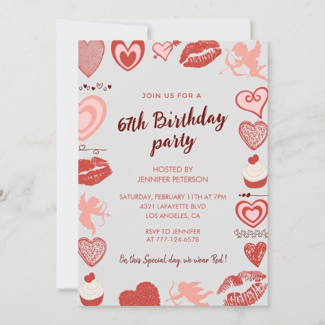 Elegant Grey Red Hearts 67th birthday invitations  (Front)