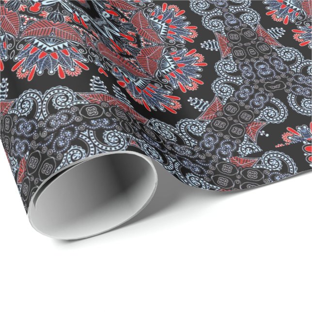 Elegant Grey & Red Mandala Wrapping Paper (Roll Corner)