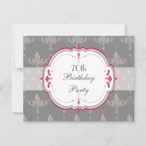 Elegant Grey &amp; Red Roses 70th Birthday Custom Invites