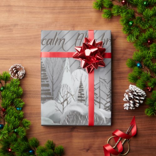 Elegant Grey Retro Woodland Holiday Wrapping Paper