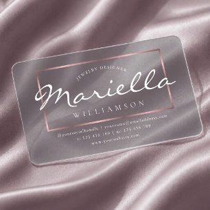 Elegant Grey Rose Gold Effect Script Aesthetician Clear Business Cards
