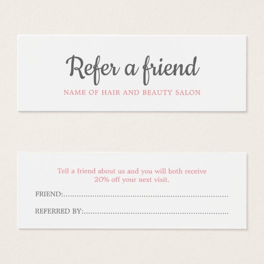 Elegant Grey Salmon Beauty Salon Referral Card (Front & Back)