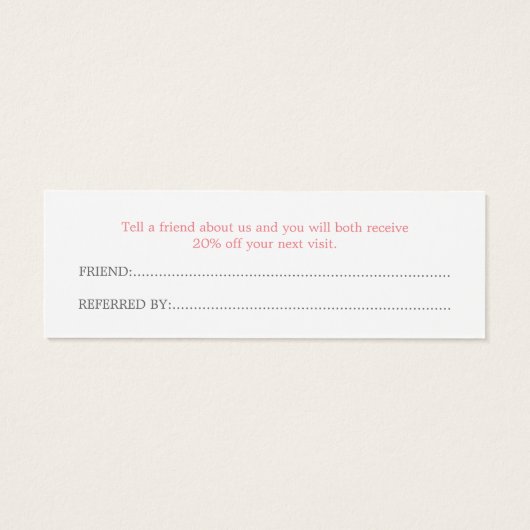 Elegant Grey Salmon Beauty Salon Referral Card (Back)