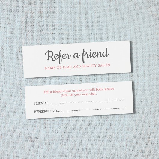 Elegant Grey Salmon Beauty Salon Referral Card