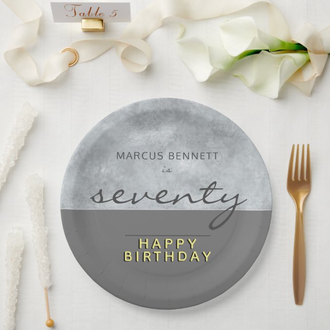 Elegant Grey Script Seventy 70th Birthday Party Paper Plates (Wedding)