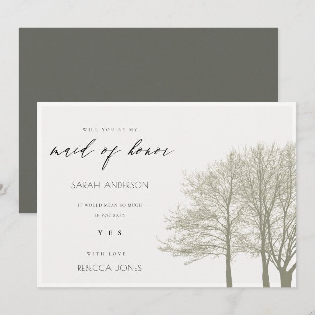 ELEGANT GREY SILVER FALL AUTUMN  MAID OF HONOR INVITATION (Front/Back)