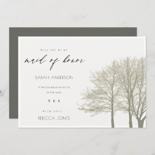 ELEGANT GREY SILVER FALL AUTUMN  MAID OF HONOR INVITATION