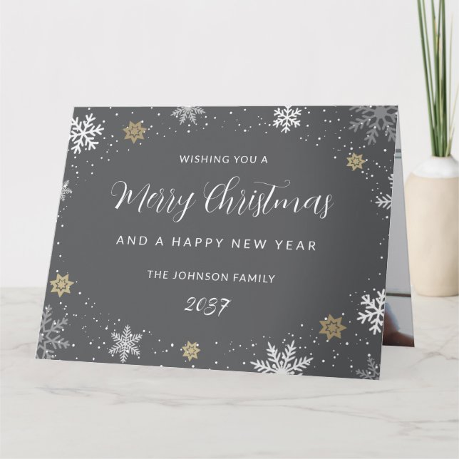 Elegant Grey Snowflakes Photo Holiday Card (Front)