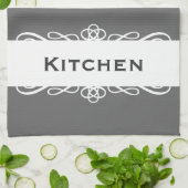 Elegant grey stripe name kitchen tea towel (Folded)