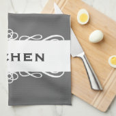 Elegant grey stripe name kitchen tea towel (Quarter Fold)