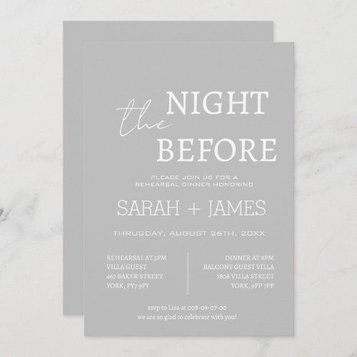 Elegant Grey the Night Before Dinner Wedding Invitation