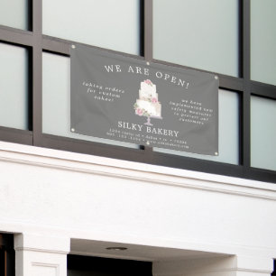 Elegant Grey Three Tier Cake Store Banner