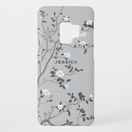 Elegant Grey Tree Blossom Art Personalised Case_Mate Samsung Galaxy S9 Case