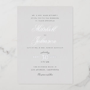 Elegant Grey Wedding Silver Foil Invitation