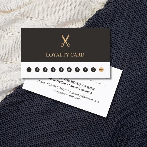 Elegant Grey White Faux Gold Scissor Loyalty Card