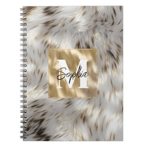 Elegant Grey White Gold Monogram Notebook