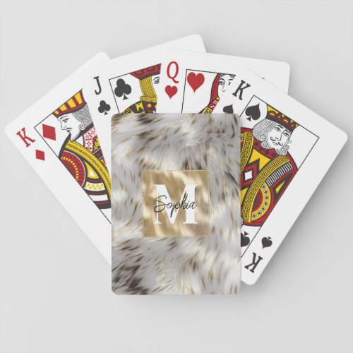 Elegant Grey White Gold Monogram Poker Cards