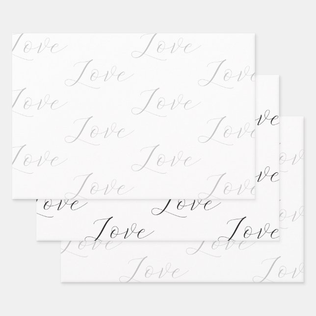 Elegant Grey White Love Wedding Wrapping Paper Sheets (Set)