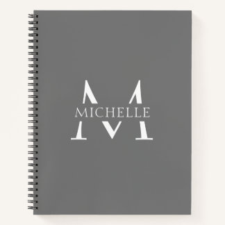 Elegant Grey White Modern Simple Monogram    Notebook