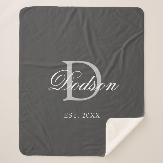 Elegant Grey White Newlywed Established Year Name Sherpa Blanket (Front)
