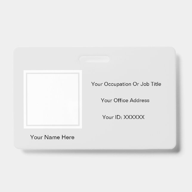 Elegant Grey White Photo Text Templates Employee Badge (Front)