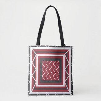 Elegant Grey White Red Square Chevron Stripe
