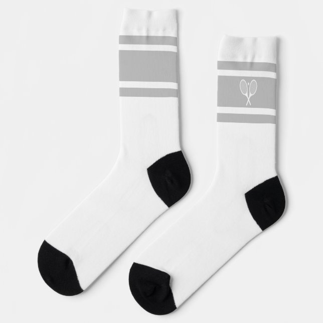 Elegant Grey White Stripe Tennis Racket Athletic Socks (Left)