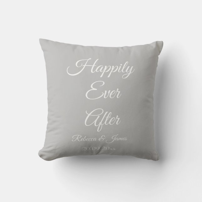 Elegant Grey & White Wedding Happily Ever After Throw Pillow (Front)