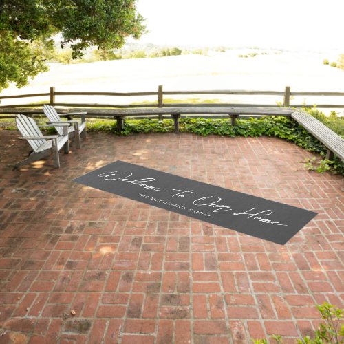 Elegant Grey White Welcome Family Monogram Name Outdoor Rug