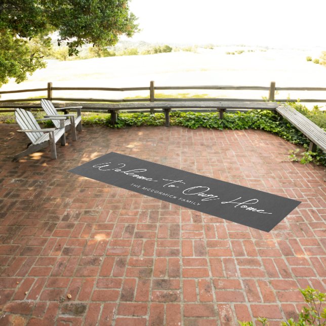 Elegant Grey White Welcome Family Monogram Name Outdoor Rug (Insitu (Outdoor 3))