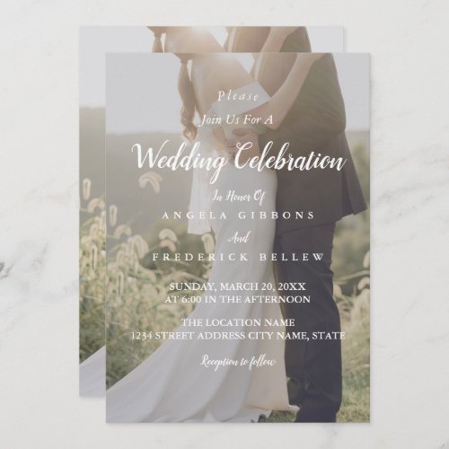 Elegant Grey  White With Background Photo Wedding Invitation