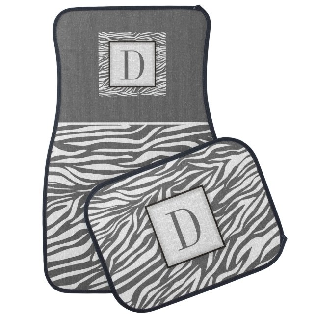 Elegant grey, white zebra print pattern custom car mat (Set)