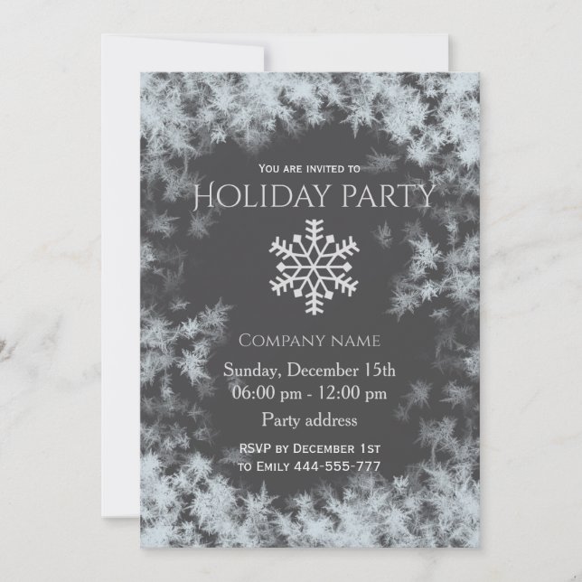 Elegant Grey winter frost holiday party corporate  Invitation (Front)