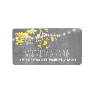 elegant grey yellow string lights address labels