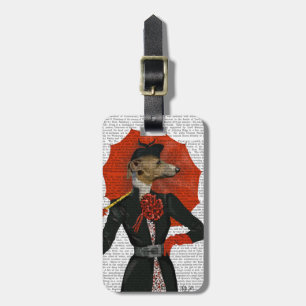 Elegant Greyhound and Red Umbrella 2 Luggage Tag