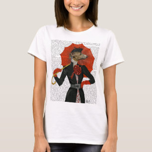 Elegant Greyhound and Red Umbrella 2 T-Shirt